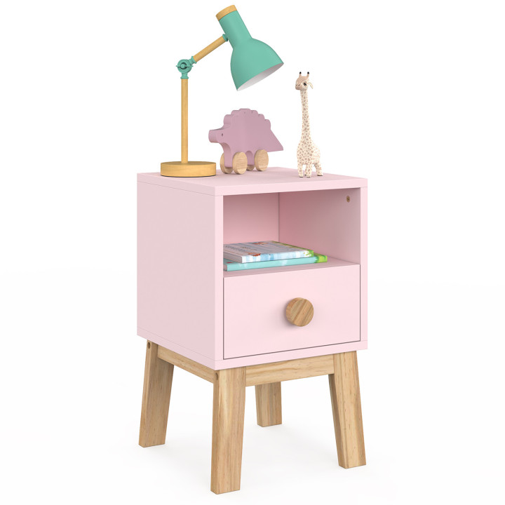 Comodino per bambini JACOB con 1 cassetto + 1 ripiano, rosa pallido