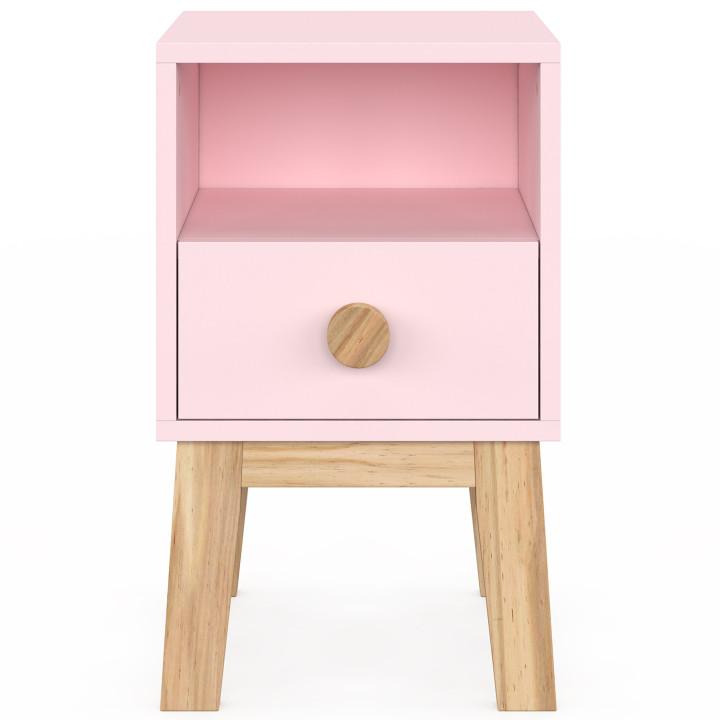 Comodino per bambini JACOB con 1 cassetto + 1 ripiano, rosa pallido