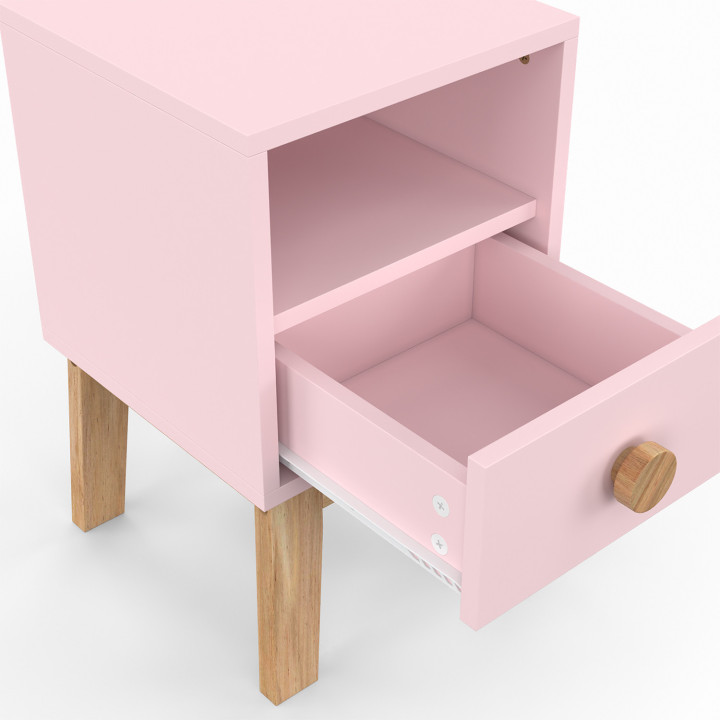 Comodino per bambini JACOB con 1 cassetto + 1 ripiano, rosa pallido
