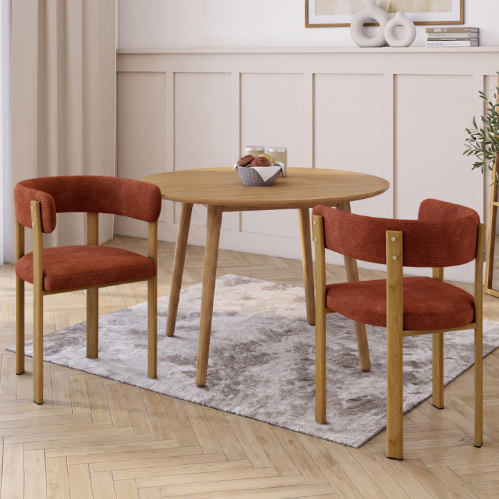 Set van 2 stoelen, NELLA-eetkamerstoelen van terracotta-kleurige chenille voor in de eetkamer