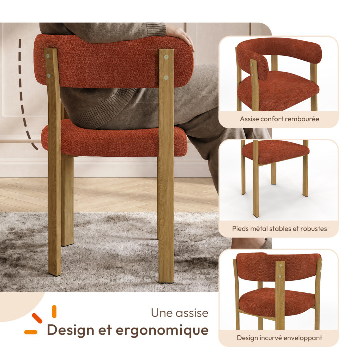 Set di 2 sedie da tavolo NELLA in tessuto chenille color terracotta per la sala da pranzo