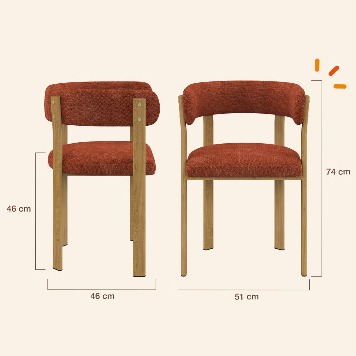 Set di 2 sedie da tavolo NELLA in tessuto chenille color terracotta per la sala da pranzo