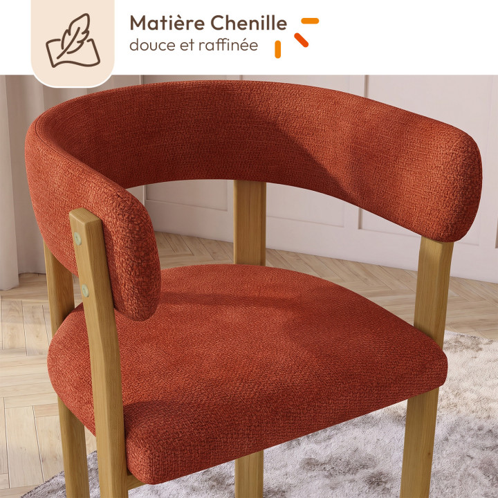 Lote de 2 sillas de mesa NELLA, en tejido de chenilla color terracota, para el comedor