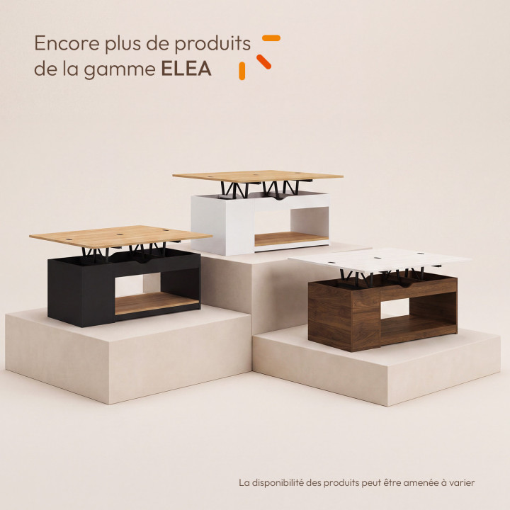 Mesa de centro rectangular con tablero elevable, convertible en mesa de comedor ELEA de 100 cm, con acabado en nogal y tablero c
