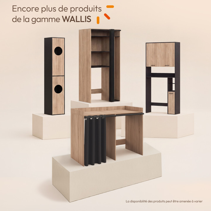 Meuble armoire double machine à laver avec rideau coulissant WALLIS bois façon hêtre et noir