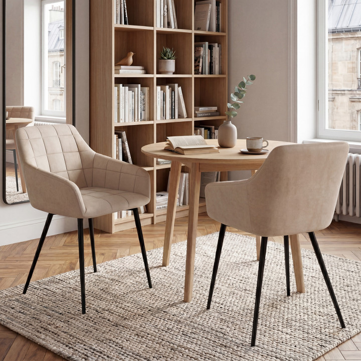 Set aus 2 Esszimmerstühlen aus beigem Samt - MADY