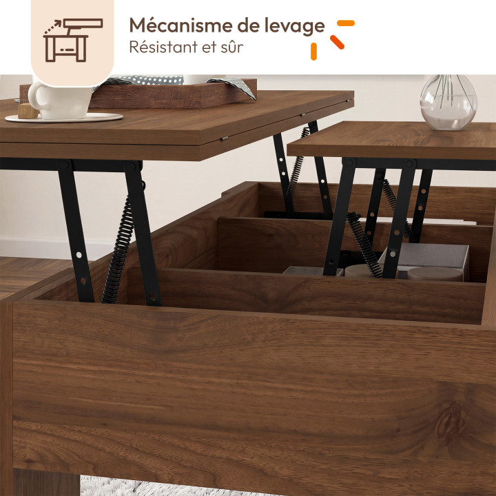 Tavolino rettangolare alzabile trasformabile in tavolo da pranzo in legno effetto noce TARA 100 cm