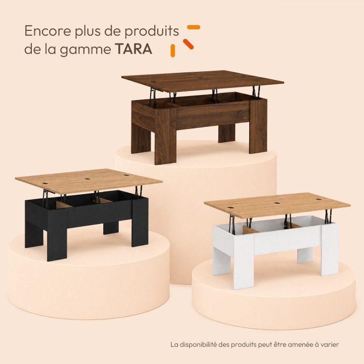 Table basse plateau relevable rectangulaire convertible en table à manger TARA 100 cm bois effet noyer