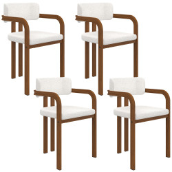 Set di 4 sedie da pranzo e poltrone da tavolo ESMA in metallo effetto noce e tessuto bouclette con braccioli