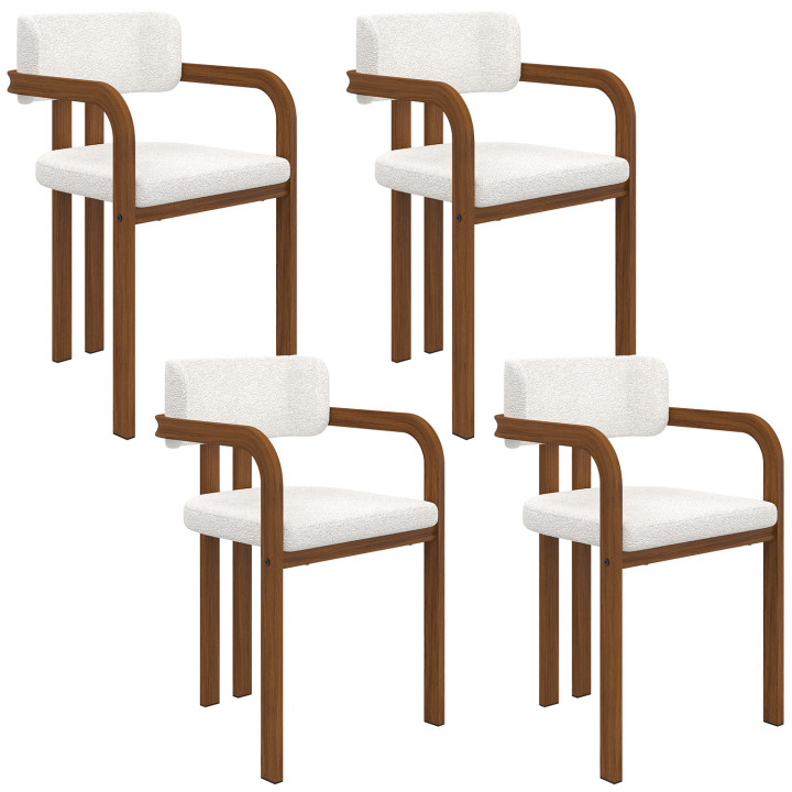 Set di 4 sedie da pranzo e poltrone da tavolo ESMA in metallo effetto noce e tessuto bouclette con braccioli