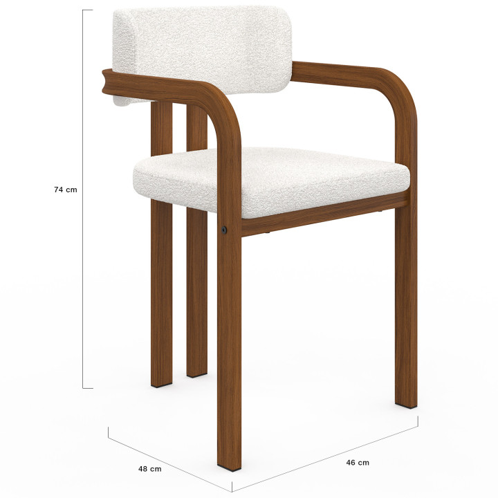 Lot de 4 chaises de salle à manger, fauteuils de table ESMA en métal effet noyer et tissu bouclette avec accoudoirs