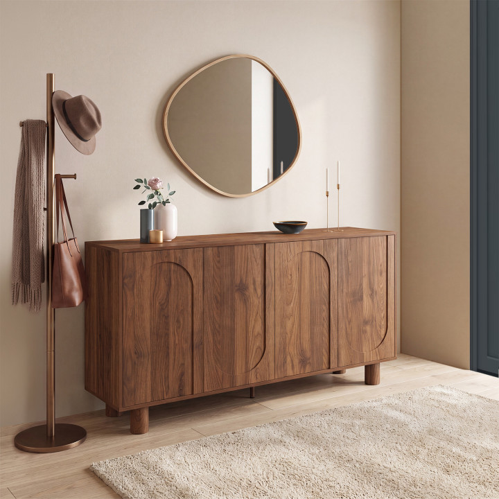 Buffet 160 cm ARCHIE 4 portes design arche effet noyer