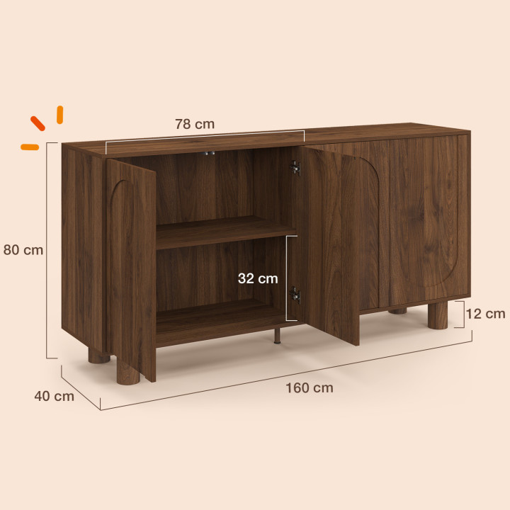 Buffet 160 cm ARCHIE 4 portes design arche effet noyer