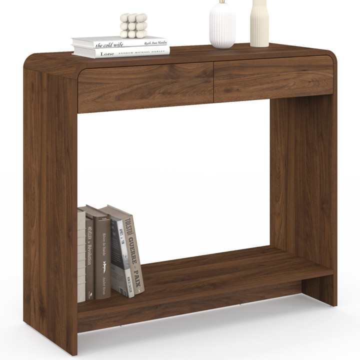 Console a 2 cassetti CAPUCINE effetto noce dal design arrotondato
