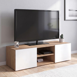 Goedkoop wit tv-meubel met deuren met effect van beukenhout - ELLI