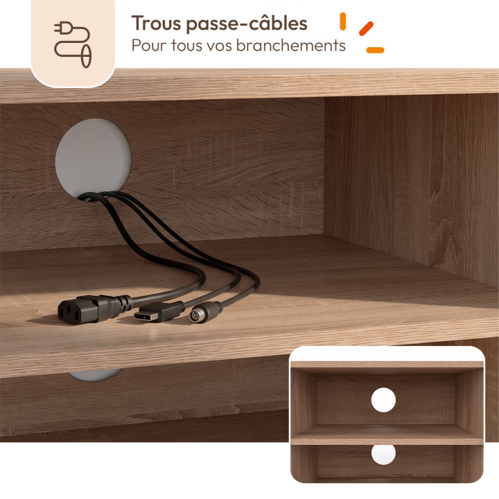 Meuble TV 113 cm ELI blanc portes façon hêtre