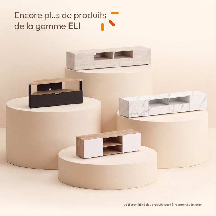 Meuble TV 113 cm ELI blanc portes façon hêtre