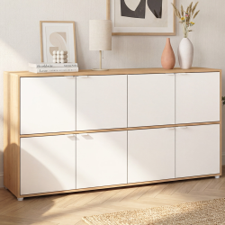 Anrichte mit Spind 139 cm 8 Türen Weiß und Holz - CASSIE
