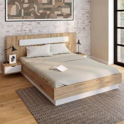Letto matrimoniale 140x190 in legno e bianco con testiera e comodini - SANTA