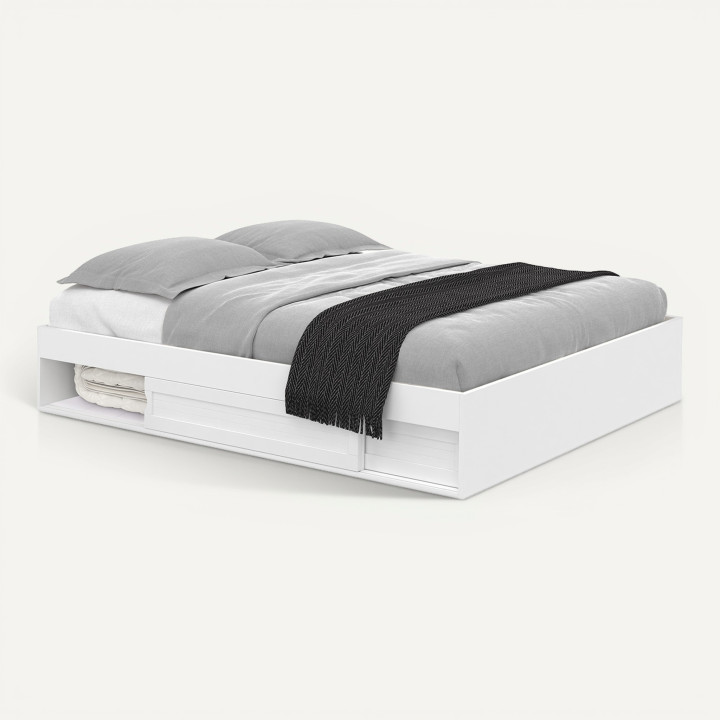 Cadre de lit double SALEM avec rangements et sommier 140 x 190 cm blanc