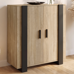 Buffet d'appoint 2 portes 70 cm PHOENIX noir et bois