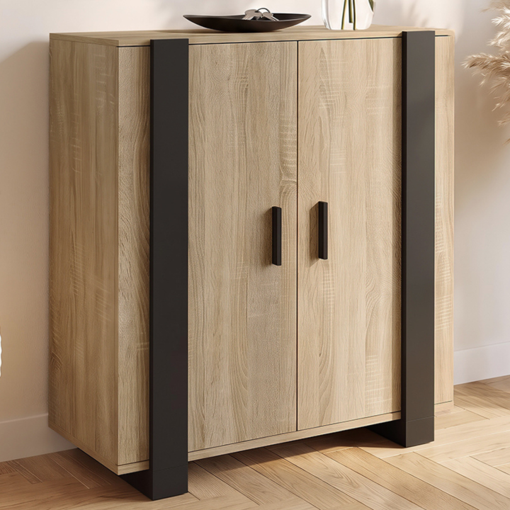 Beistandsschrank mit 2 Türen, 70 cm, PHOENIX, Holz und Schwarz