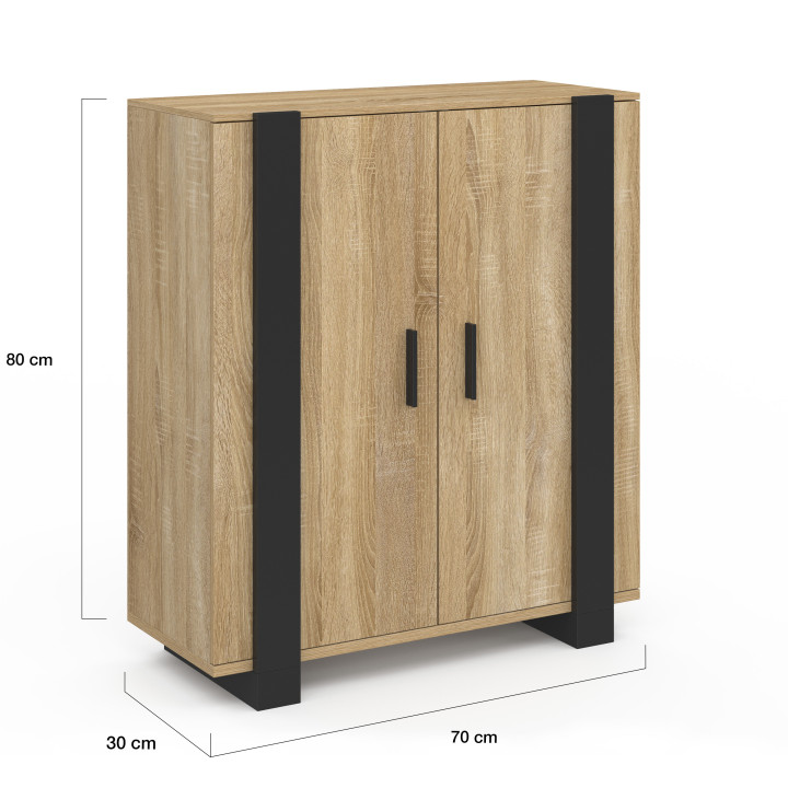 Buffet d'appoint 2 portes 70 cm PHOENIX noir et bois