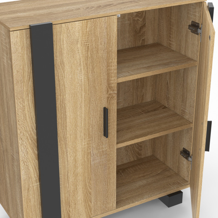 Aparador auxiliar de 2 puertas, 70 cm, modelo PHOENIX, en madera y negro