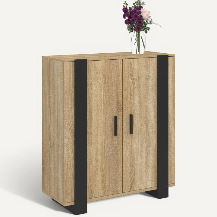 Buffet d'appoint 2 portes 70 cm PHOENIX noir et bois