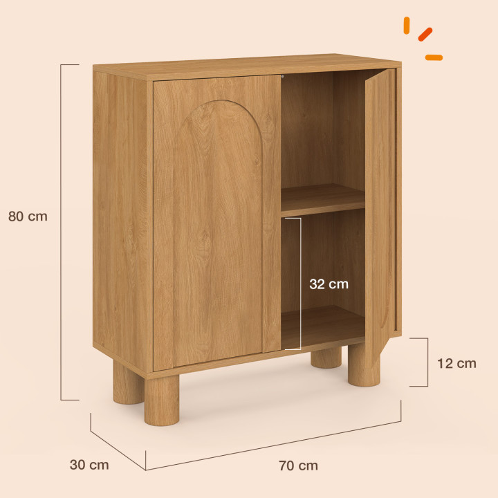 Beistellsideboard mit 2 Türen, 70 cm, ARCHIE, Design im Bogenstil mit Holzoptik