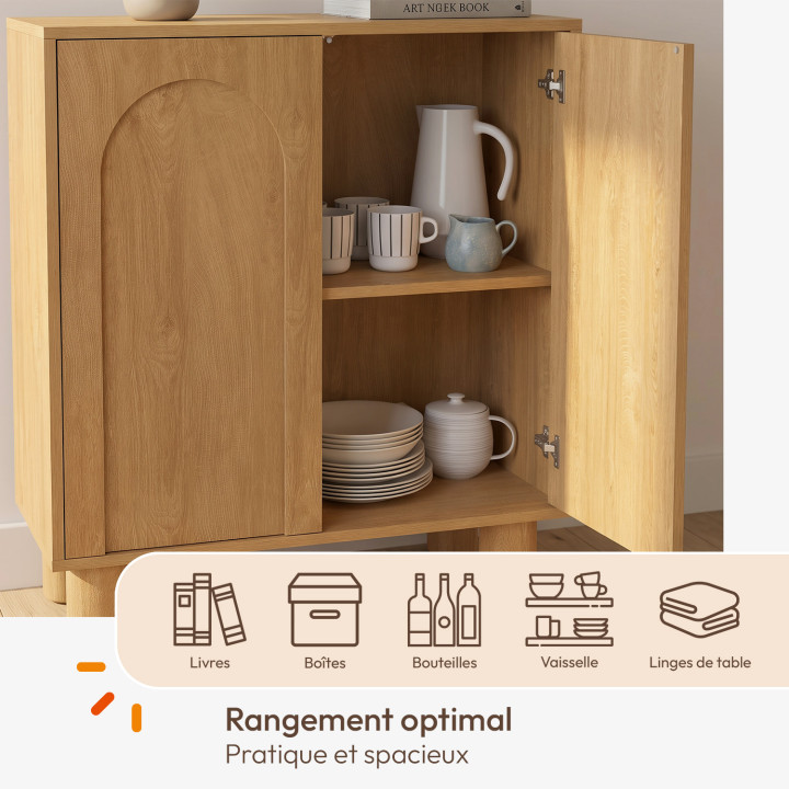 Buffet d'appoint 2 portes 70 cm ARCHIE design arche effet bois
