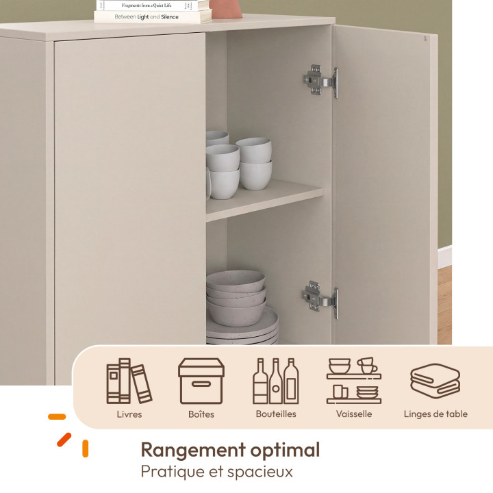 Buffet d'appoint 2 portes bois 70 cm BERTILLE coloris beige