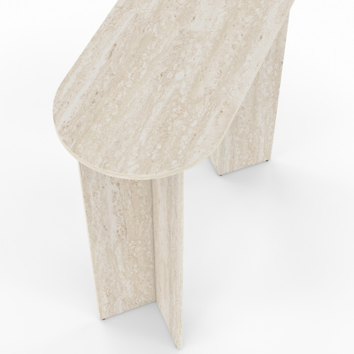 Ovale Konsole MARTHE aus Holz in Travertin-Optik