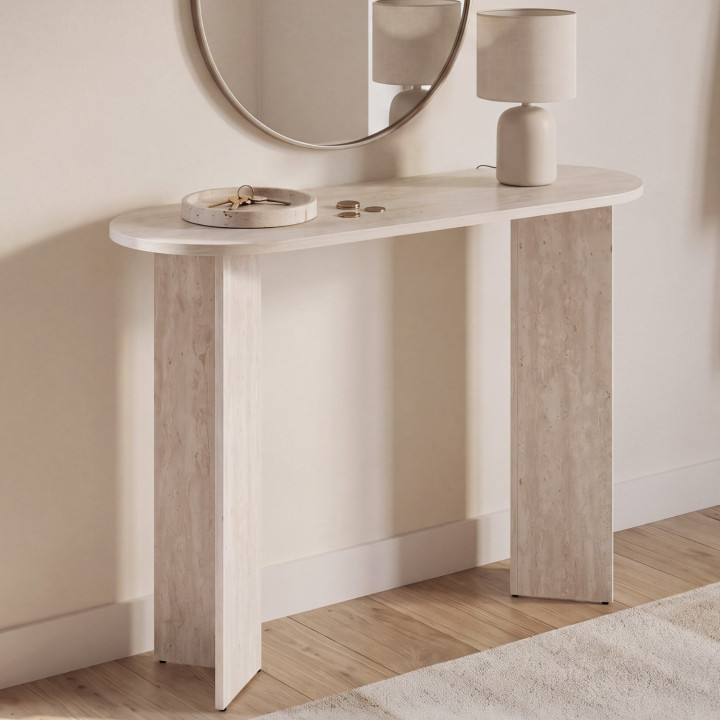 Console ovale MARTHE bois effet travertin