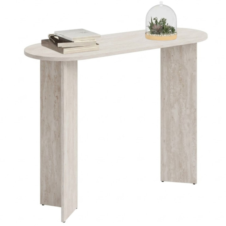 Console ovale MARTHE bois effet travertin