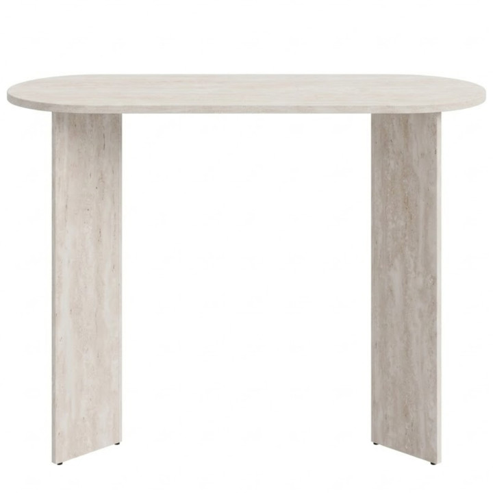 Ovale MARTHE-consoletafel van hout met travertin-look