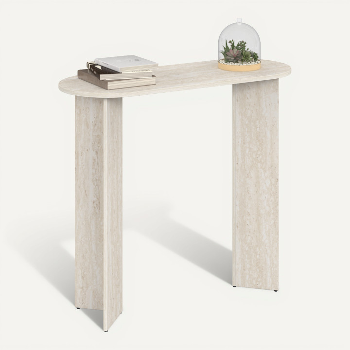 Ovale Konsole MARTHE aus Holz in Travertin-Optik