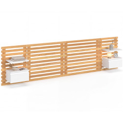Houten lattenbodem 240 cm met witte nachtkastjes en planken - AVA
