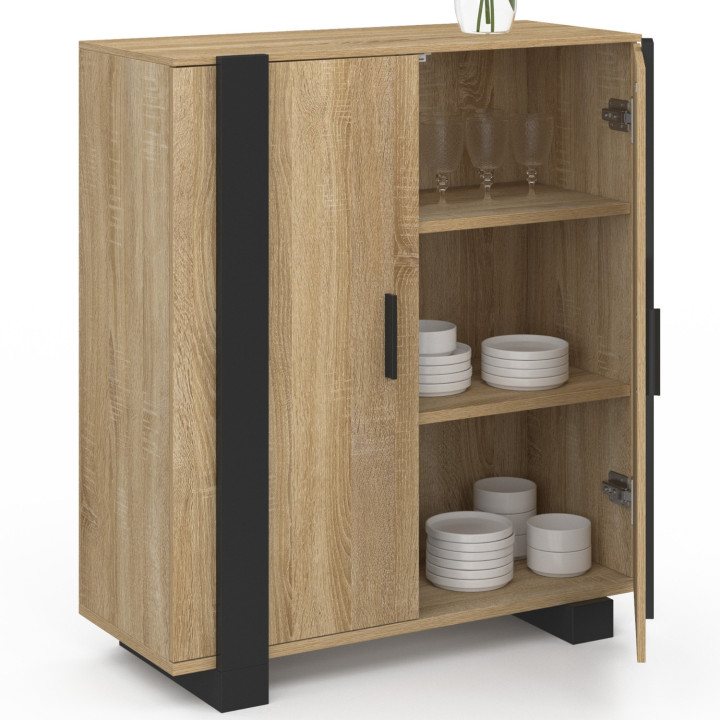 Bijzetkast met 2 deuren, 70 cm, PHOENIX, hout en zwart