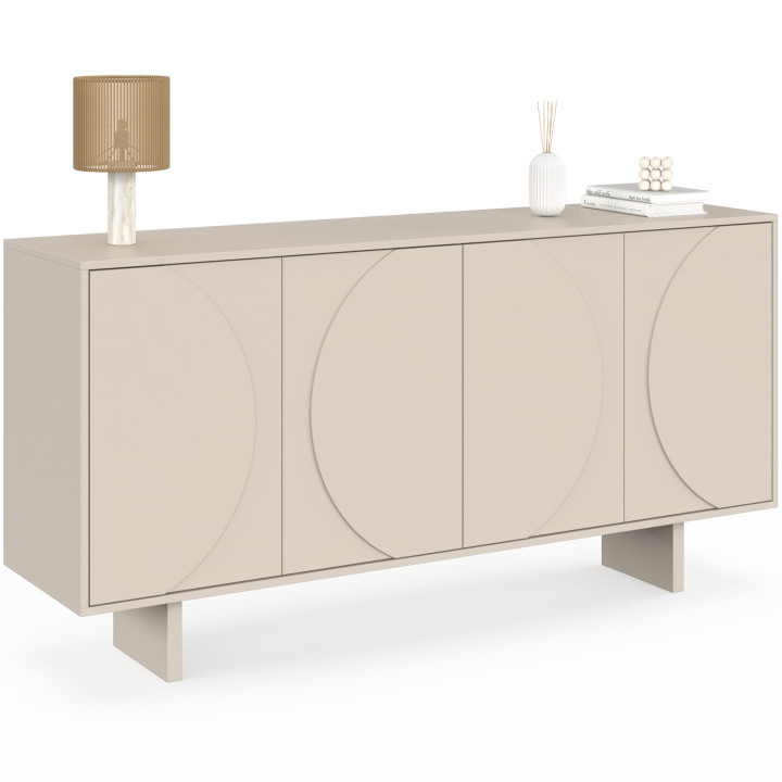 Aparador ARVIN de 160 cm con 4 puertas y relieves redondeados, en madera de color beige