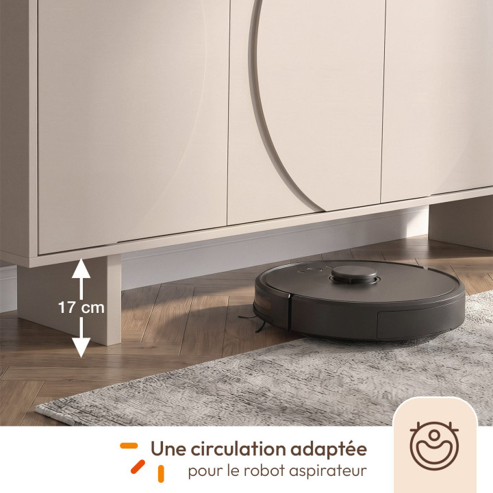Aparador ARVIN de 160 cm con 4 puertas y relieves redondeados, en madera de color beige