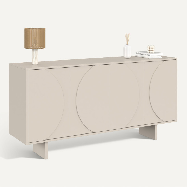 Buffet 160 cm ARVIN 4 portes à reliefs arrondis bois coloris beige