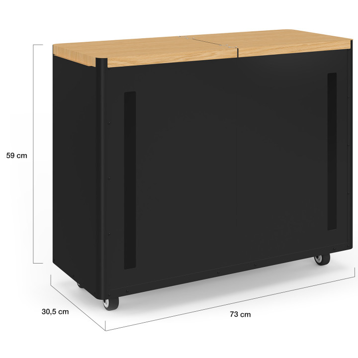 Double réservoir à granulés 60 kg noir et bois rangement à pellets et accessoires 73 x 30 x 60 cm