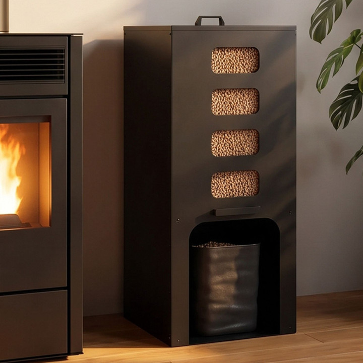 Réservoir à granulés 55 kg noir distributeur à pellets 40 x 40 x 98,5 cm avec contenant souple amovible