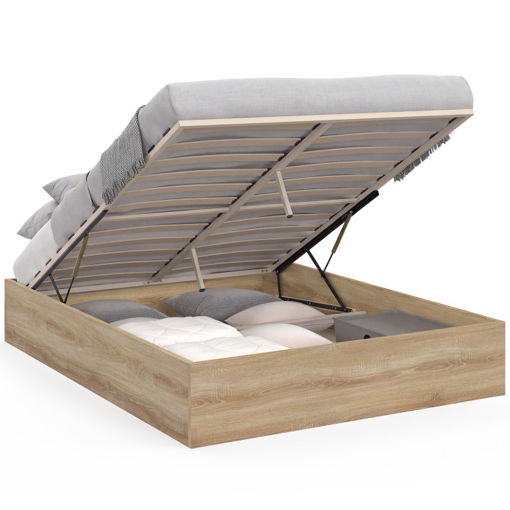 Lit coffre double SANDSIDE avec sommier 160 x 200 cm hêtre