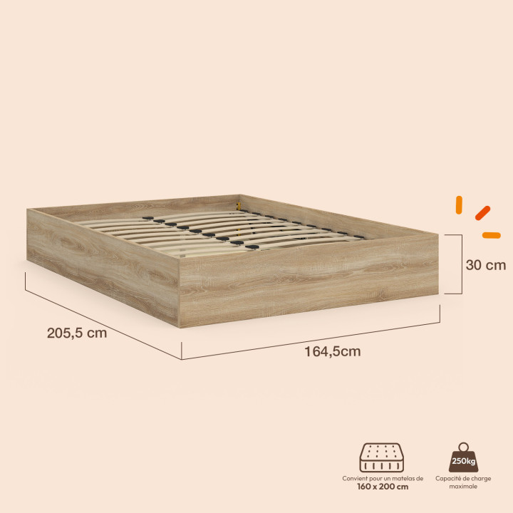 Lit coffre double SANDSIDE avec sommier 160 x 200 cm hêtre