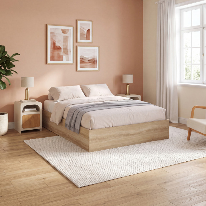 Lit coffre double SANDSIDE avec sommier 160 x 200 cm hêtre