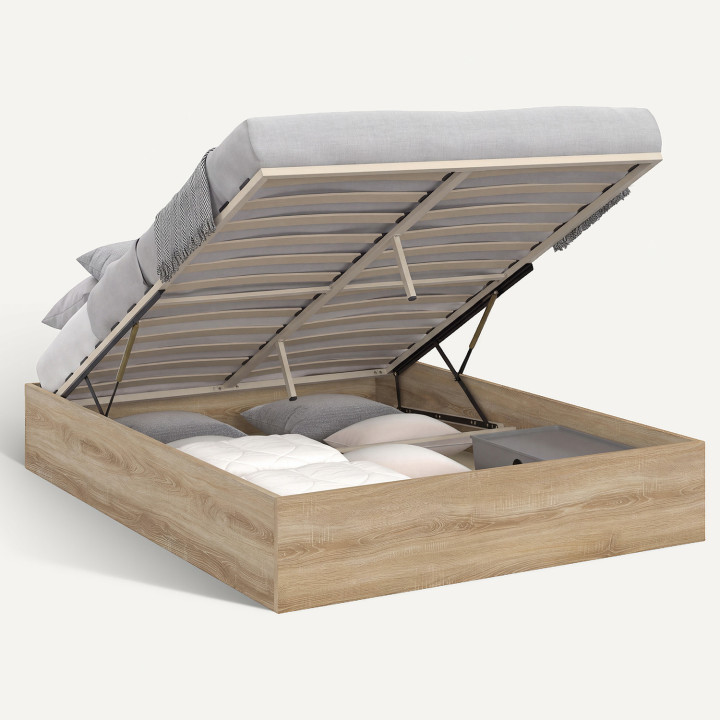 Lit coffre double SANDSIDE avec sommier 160 x 200 cm hêtre