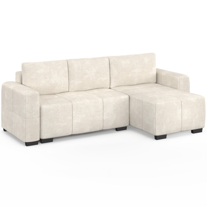 NUAGE 4-zits hoekbank met slaapfunctie, 240 cm, met opbergruimte, uitgevoerd in crèmekleurige chenille-stof