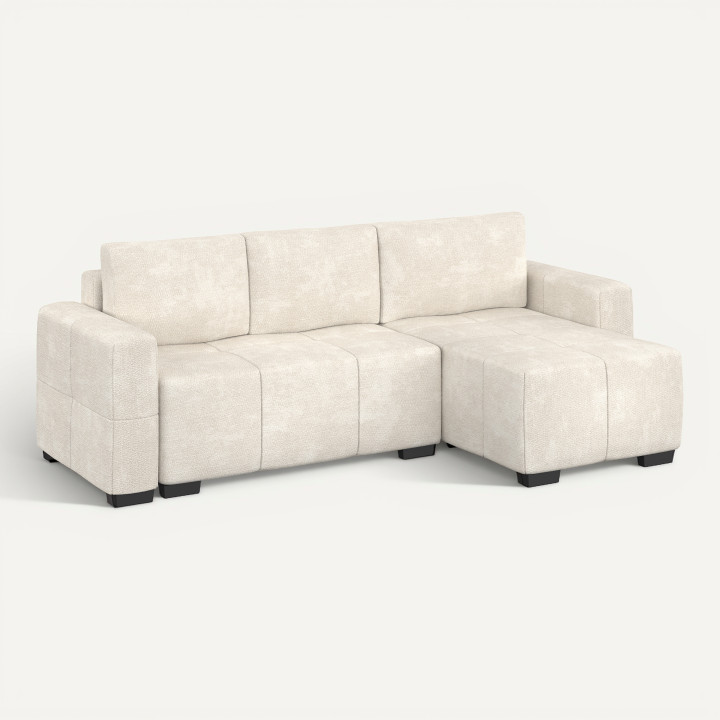 NUAGE 4-zits hoekbank met slaapfunctie, 240 cm, met opbergruimte, uitgevoerd in crèmekleurige chenille-stof